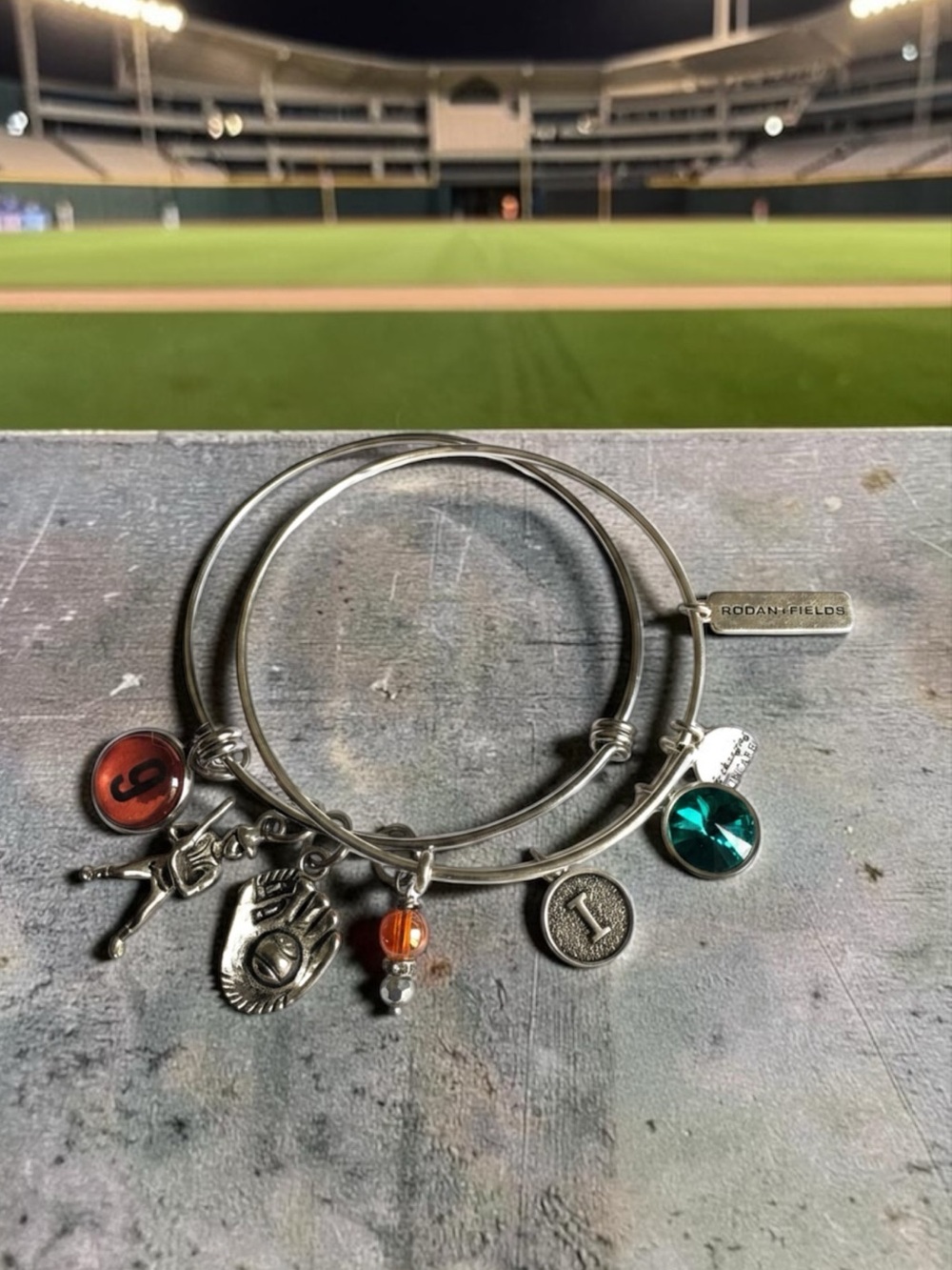 Rodan + Fields/Alex and Ani Swarovski Charm + Baseball Theme Bangle Set